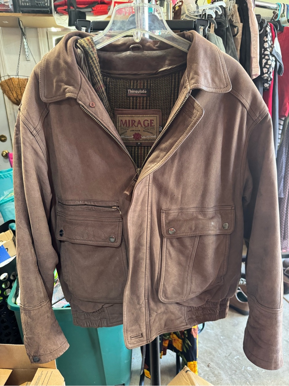 Mirage Genuine Leather Brown Bomber Jacket Thinsulate Lined Size M Vintage